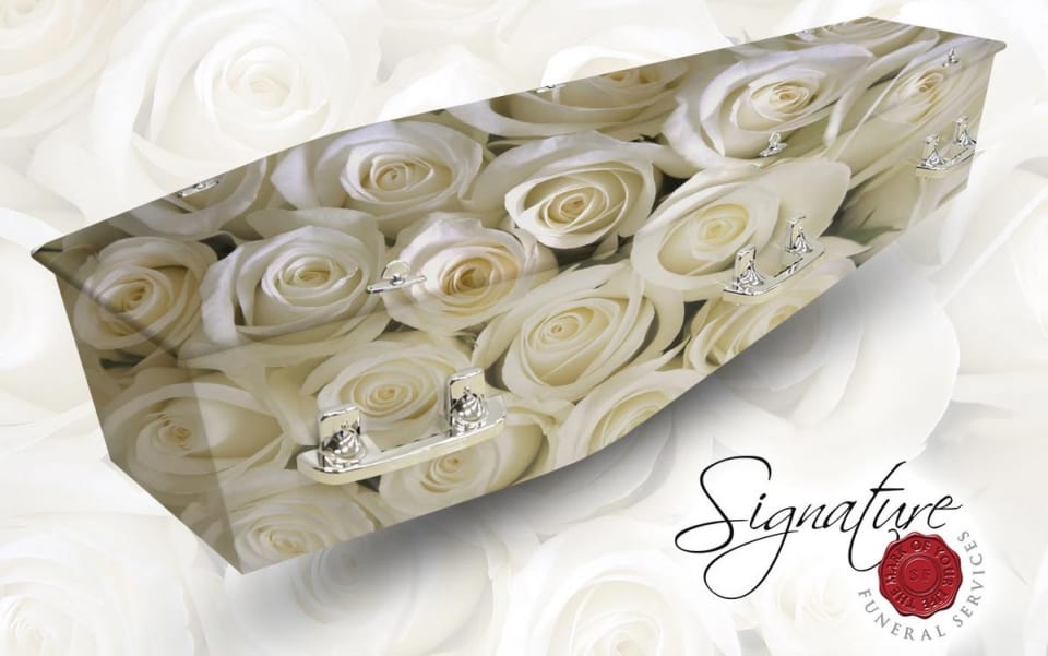 white rose personalised coffin