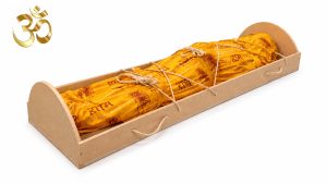 Traditional Hindu shroud on cremation bearer board for Hindu funeral service